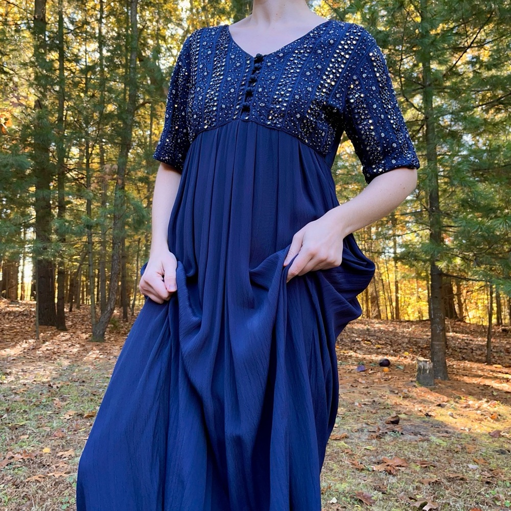 90s April Cornell Beaded Mirror Maxi Dress / Formal Gown - Picture 11 of 16